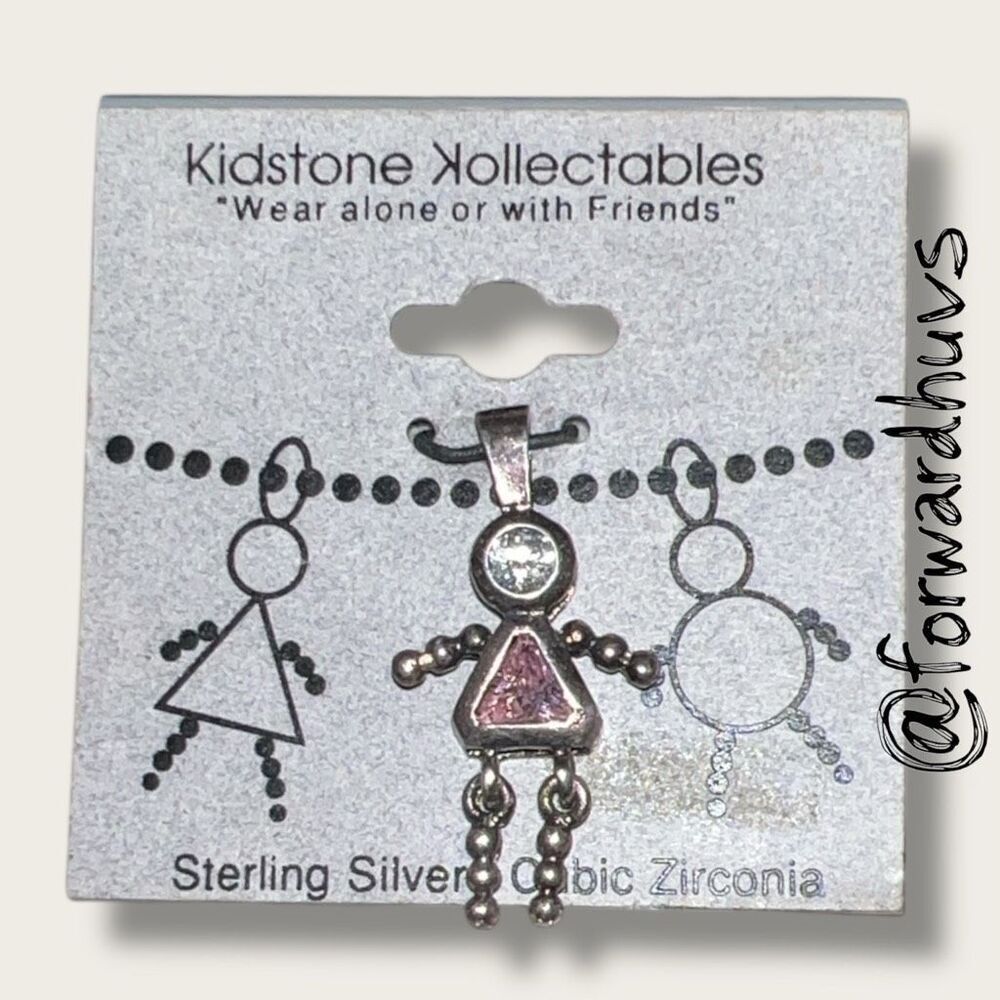 Kidstone Kollectables Sterling Silver Pendant – CZ Figure – Pink & Clear Stones